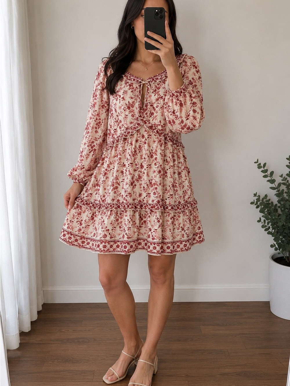 NWT Max Studio London Floral Ruffle Mini Dress | Boho Long Sleeve MSRP $178